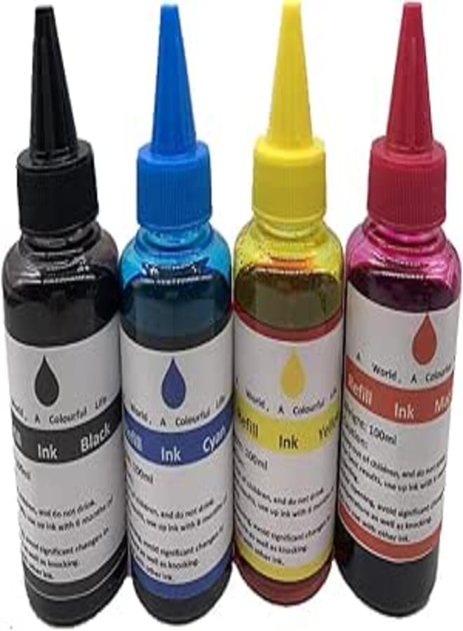 4 x 100ML Universal Refill Ink kit for Epson Canon HP Brother Lexmark DELL Kodak Inkjet Printer CISS Cartridge Printer Ink (4 Color)
